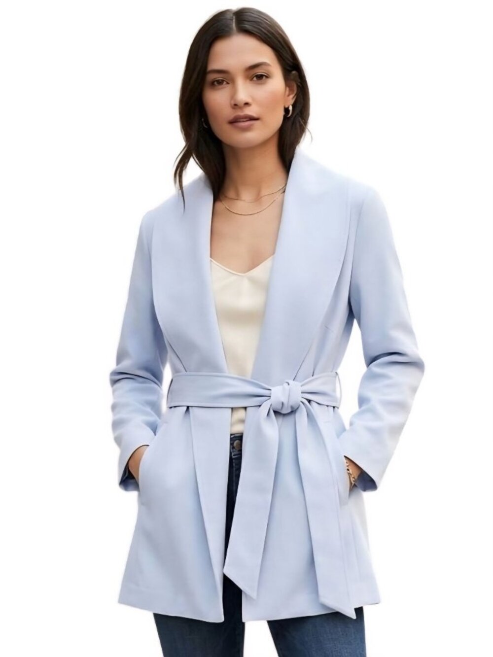 Banana Republic Shawl Collar Davenport Blue Belted Wrap Jacket Size L